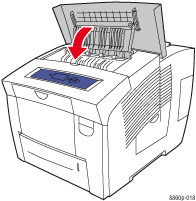 Graphic illustrates closing the exit cover.