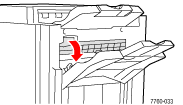 Graphic illustrates closing the finisher cover.